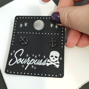 NEW Sourpuss Anchor Stud earrings in Gun Metal